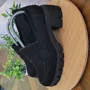 NWOT ASOS DESIGN "Storm" Chunky Mid Heeled Faux Suede Loafers Shoe Black Size 12
